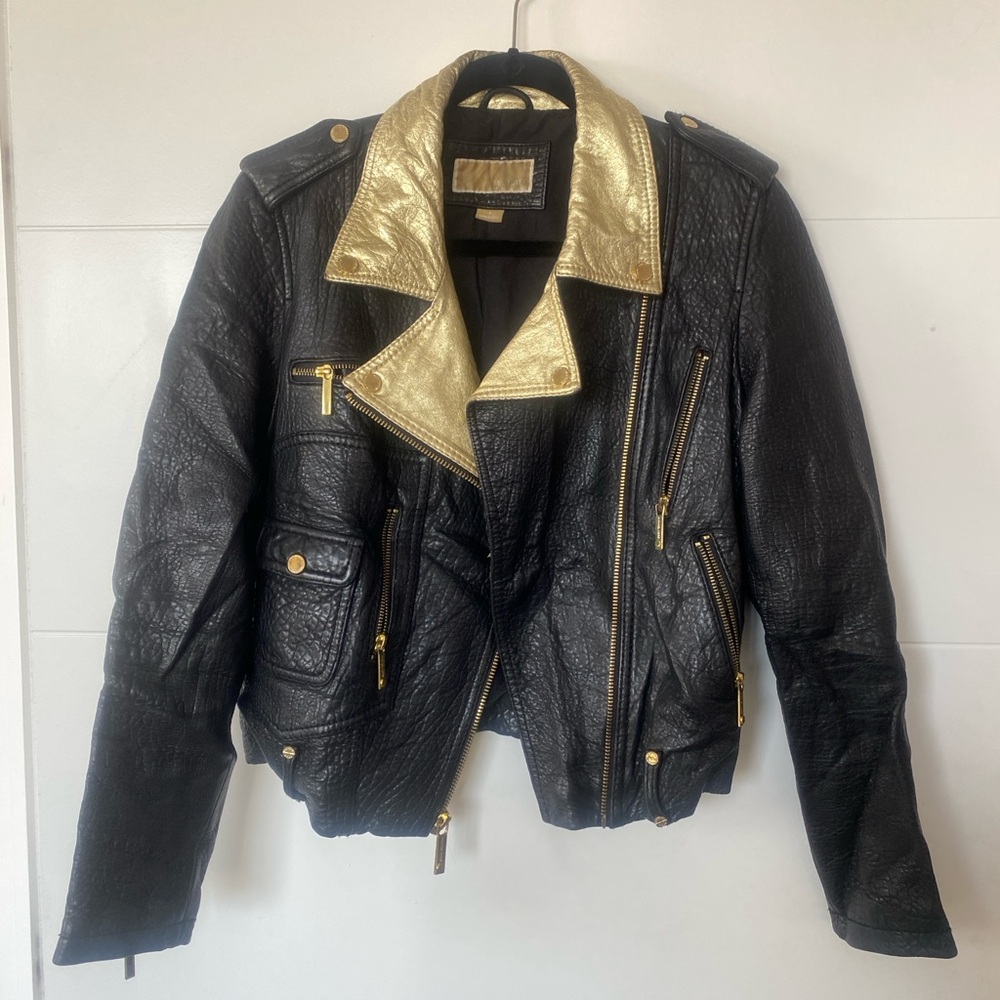 Michael Kors Black and Gold Women's Leather Jacket